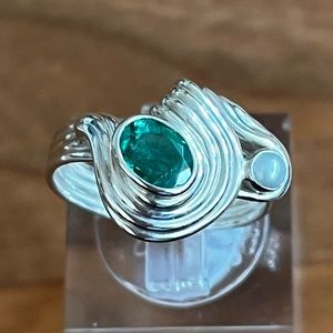 Sterling Emerald & Pearl Ring Size 6-1/2 FREE SIZING
